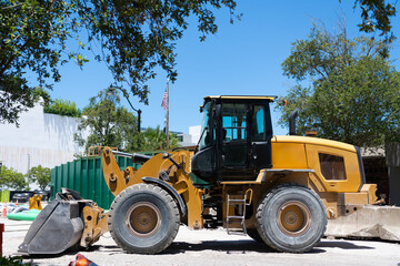 Heavy equipment of compact wheel loader with hydraulic system. Wheel loader heavy machinery...