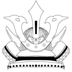 Japanese Samurai Helmet Kabuto Minimal Line Art Tattoo Style