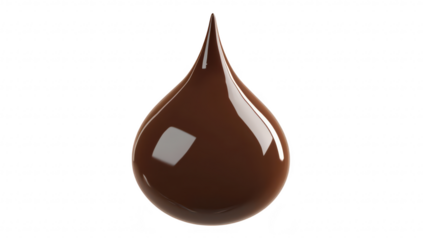 A glossy droplet of rich chocolate. perfectly shaped and suspended against a clean white background. ideal for culinary and dessert-related imagery