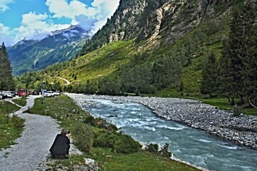 Austrian Alps - view of the river Ruetz near Grawa-waterfall in Stubai Alps near village Mutterberg