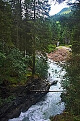 Austrian Alps - view of the brook Langentalbach near Langetaler Waterfall in Stubai Alps