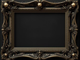 A solid black Gothic-style frame, intricately detailed with brass skulls and patterns, creating a dark, luxurious, and magical atmosphere.