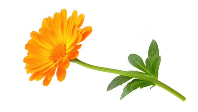 A orange flower with a long green stem. elegantly positioned against a clean white background. natural beauty and simplicity. ideal for nature-themed designs or botanical illustrations
