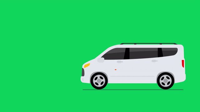 moving white minivan electric car 2d animation video footage 