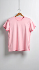 Realistic Unisex Pink T Shirt Mockup Flat Hanging on Neutral Background