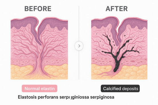 Elastosis perforans serpiginosa comparison illustration.
