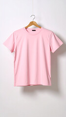 Realistic Unisex Pink T Shirt Mockup Flat Hanging on Neutral Background