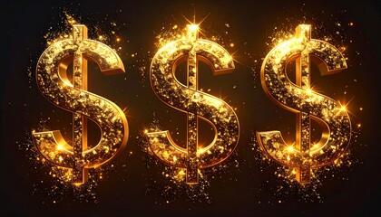 Three golden dollar signs with glitter