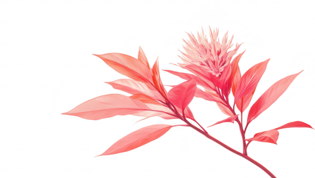 A pink plant with delicate leaves and a striking flower against a soft pastel background. creating a serene and tranquil atmosphere. ideal for nature-themed designs and calming visuals