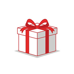 Illustration of a white gift box with a red ribbon isolated on white background
