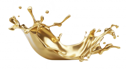 A dynamic splash of golden liquid captured mid-motion. vibrant. glossy textures against a clean white background. ideal for luxury and elegance-themed projects