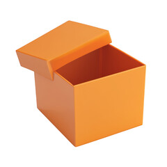 Fototapeta premium A orange box with an open lid. its empty interior. set against a clean white background. ideal for packaging. storage. or decorative purposes