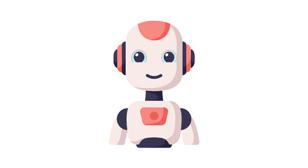 Cartoon Robot Character with Headset and Smiling Face.