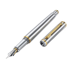 Naklejka premium Elegant Silver Fountain Pen with Golden Trim and Removable Cap on a Clean Background