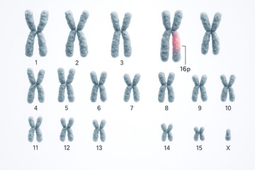 Fototapeta premium Human Chromosome Karyotype with Genetic Anomaly 16p