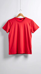 Realistic Unisex Light Red T Shirt Mockup Flat Hanging on Neutral Background