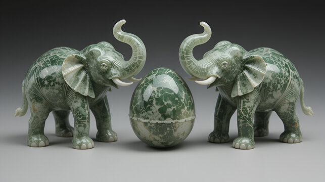 Figurines of elephants with egg from nephrite
