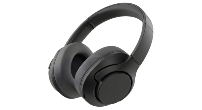Modern black over-ear headphones presented as a plain object, isolated on a clean white background. This high-resolution image has no shadow, logo, or text
