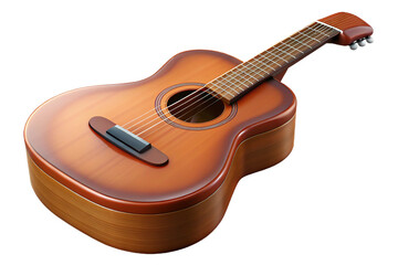 Fototapeta premium Acoustic guitar with six strings and wooden body isolated on a transparent background