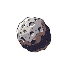 Illustration of a rocky asteroid with craters isolated on white background space object