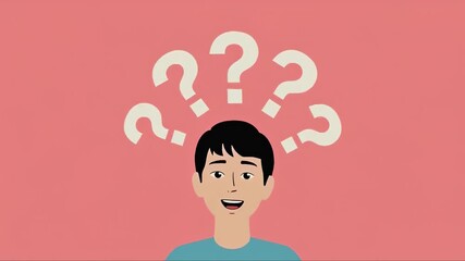 A young individual appears puzzled, with question marks floating above their head, in a playful and colorful animation. The scene captures a moment of uncertainty and curiosity. - Powered by Adobe