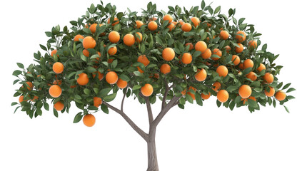 Lush orange tree filled with ripe oranges. set against a clean white background. the fruit and lush green leaves. perfect for agricultural or botanical illustrations