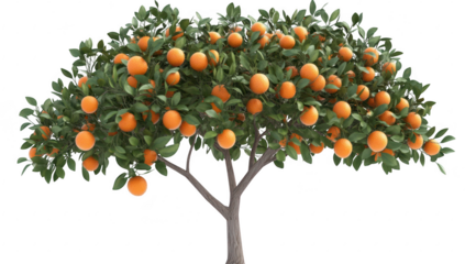 Lush orange tree filled with ripe oranges. set against a clean white background. the fruit and lush green leaves. perfect for agricultural or botanical illustrations