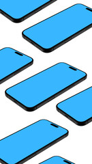 set of blue vector stickers, abstract blue background, blue and white square buttons, white background phone's horizontal on 9:16  - 1
