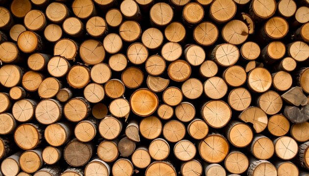 Stacked wood logs, close-up view