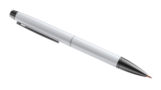 Elegant silver ballpoint pen isolated on transparent background