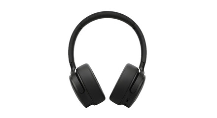 Modern pair of black wireless headphones with a minimalist design, a plain audio object isolated on a clean white background