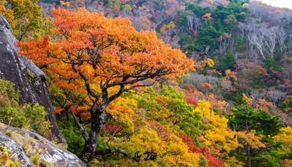 Autumn foliage cascading down a mountainside