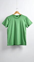 Realistic Unisex Light Green T Shirt Mockup Flat Hanging on Neutral Background