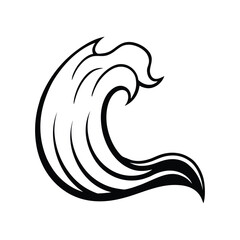 Stylized Black Wave Icon on White Background Keywords: wave, water, ocean, sea, surf, surfing