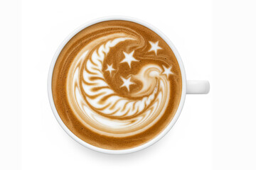 Crescent Moon and Stars Latte Art in Coffee Cup