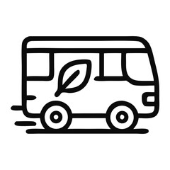 Black and white icon depicts a green energy van. Perfect for sustainable transportation concepts and ecofriendly design projects.