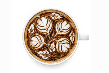 Floral Rosette Latte Art in White Cup, Top View
