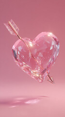 Beautiful pink crystal heart with an arrow through it, capturing the essence of love and romance with a shiny finish