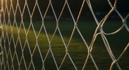 Close-up View of a Soccer Net Against a Blurry Green Background