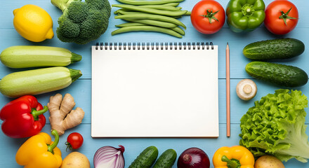 Healthy Eating Plan Vegetable Recipe Cookbook Diet Food Planner Notebook Mockup Fresh Produce