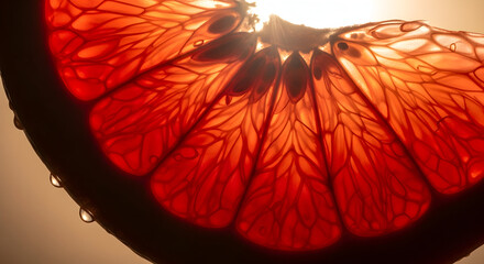 Juicy Grapefruit Slice Backlit Vibrant Citrus Fruit Healthy Eating Refreshing Summer Vitamin C Tropical Sunlit Food Photography