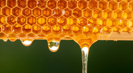 Golden Honeycomb Dripping Sweet Honey Natural Nectar Beekeeping Agriculture Farm Fresh Food Sweetener Ingredient