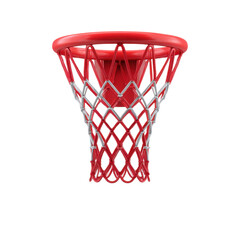 Bright Red Basketball Hoop with Net Against a Plain Background for Sports and Recreation Themes