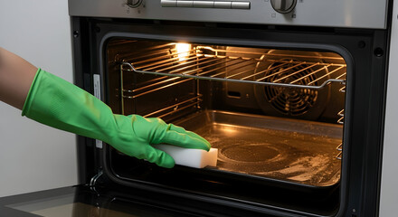 Cleaning a modern oven spotless kitchen appliance maintenance home cleaning service sparkling clean kitchen hygiene