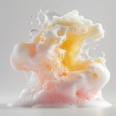 Soap lather creating a colorful abstract shape on a white background