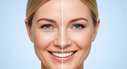 Before and After Anti Aging Treatment Wrinkle Reduction Skincare Beauty Cosmetic Facial Rejuvenation Dermatology