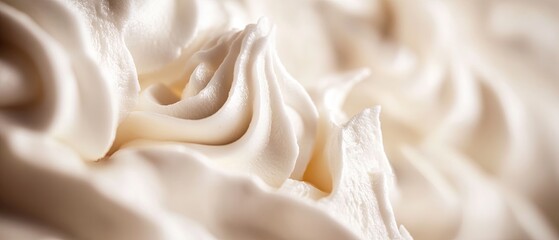 Whipped cream forming creamy, soft-textured surface with golden-hued warmth
