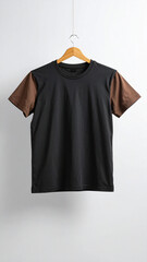 Realistic Unisex Brown and Black T Shirt Mockup Flat Hanging on Neutral Background