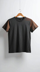 Realistic Unisex Brown and Black T Shirt Mockup Flat Hanging on Neutral Background