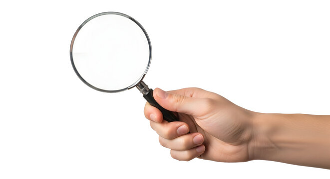 Hand holding magnifying glass search investigation discovery explore details zoom in close up examination inspect analyze research find solution problem solving detective magnifyingglass